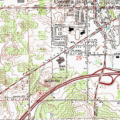 Topographic Map of Coloma High School, MI