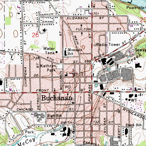 Topographic Map of Buchanan Church of Christ, MI
