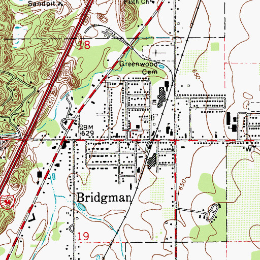 Topographic Map of Bridgman Post Office, MI
