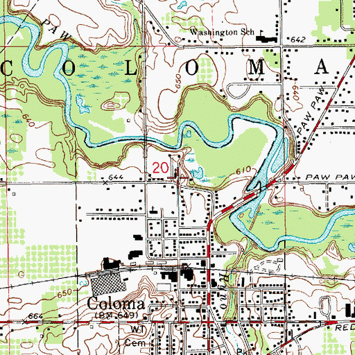 Topographic Map of Coloma Bible Church, MI