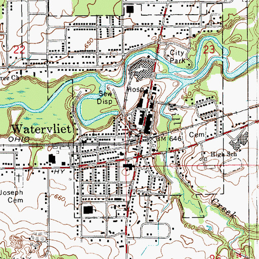 Topographic Map of Watervliet City Hall, MI
