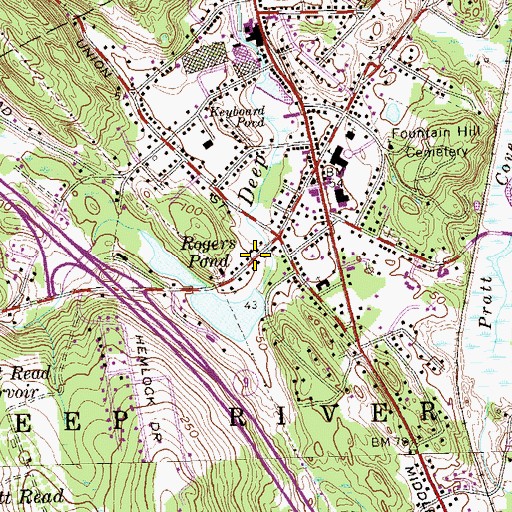 Topographic Map of Deep River Center Census Designated Place, CT