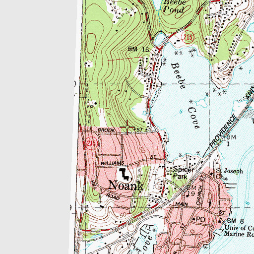 Topographic Map of Noank Census Designated Place, CT