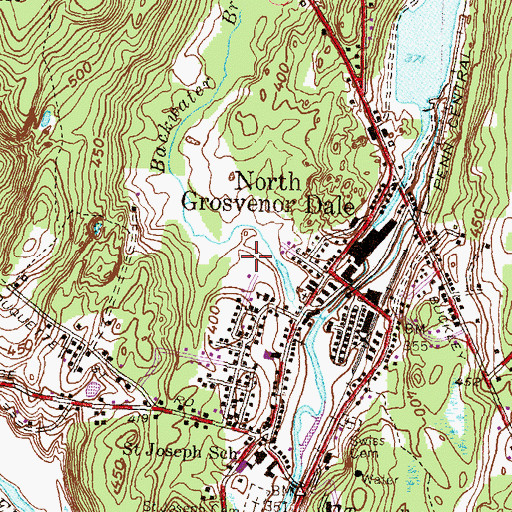 Topographic Map of North Grosvenor Dale Census Designated Place, CT