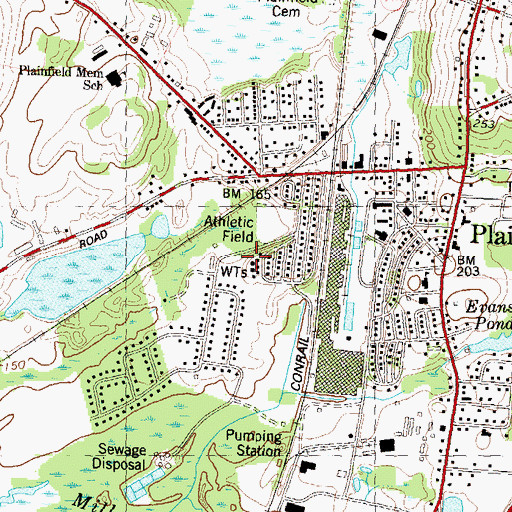 Topographic Map of Plainfield Village Census Designated Place, CT
