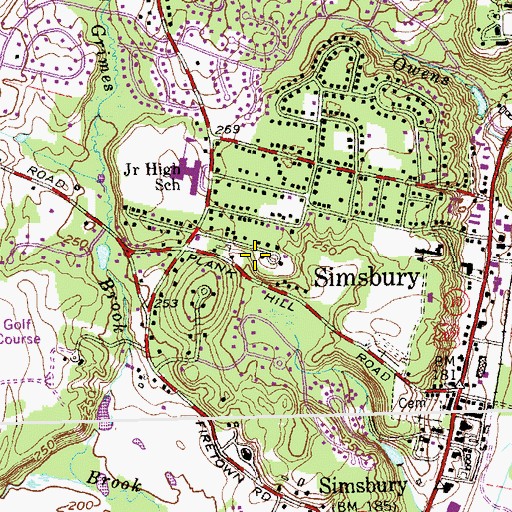 Topographic Map of Simsbury Center Census Designated Place, CT