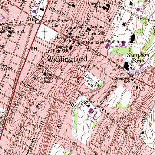 Topographic Map of Wallingford Center Census Designated Place, CT