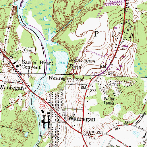 Topographic Map of Wauregan Census Designated Place, CT