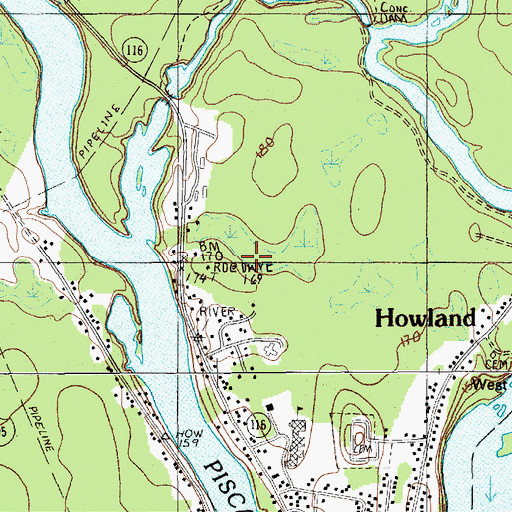 Topographic Map of Howland Census Designated Place, ME
