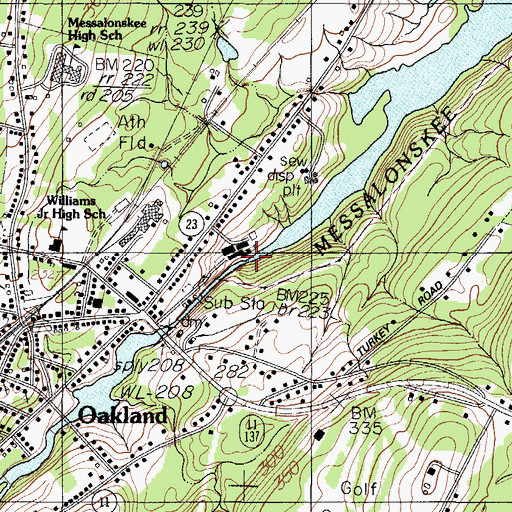 Topographic Map of Oakland Census Designated Place, ME