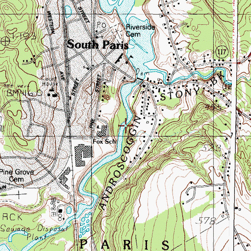 Topographic Map of South Paris Census Designated Place, ME
