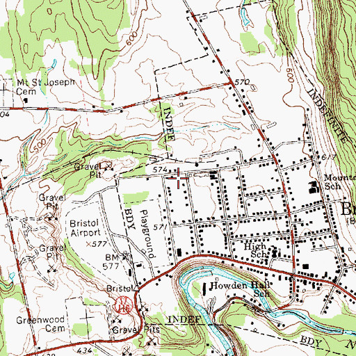 Topographic Map of Bristol Census Designated Place, VT