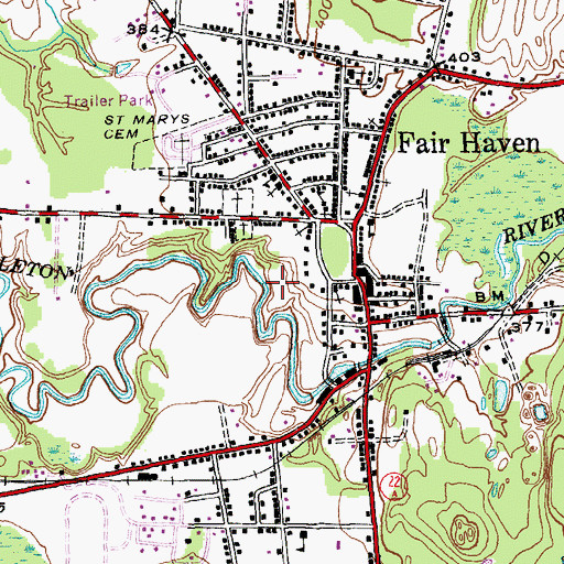 Topographic Map of Fair Haven Census Designated Place, VT