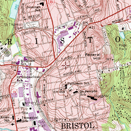 Topographic Map of City of Bristol, CT