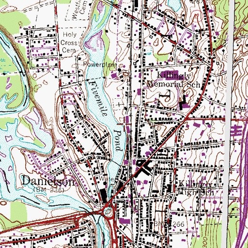 Topographic Map of Borough of Danielson, CT