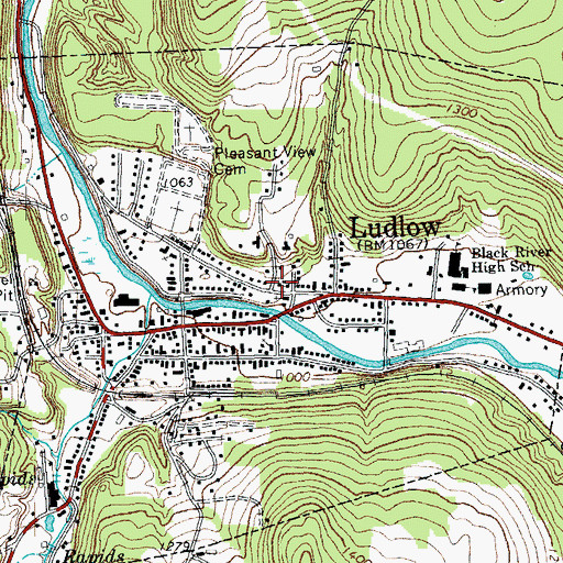 Topographic Map of Village of Ludlow, VT