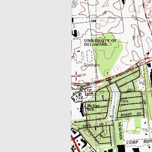 Topographic Map of University of Delaware Rullo Stadium, DE