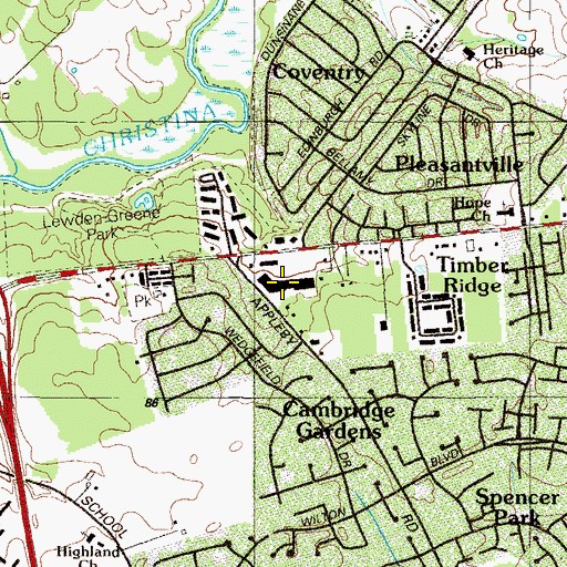 Topographic Map of Community Plaza Shopping Center, DE