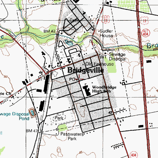 Topographic Map of Bridgeville Post Office, DE