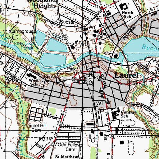 Topographic Map of Laurel Town Hall, DE