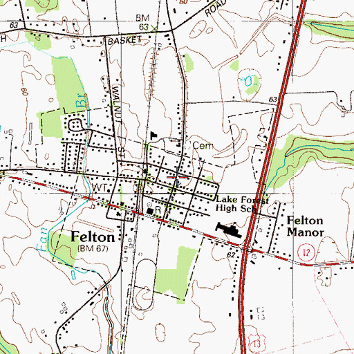 Topographic Map of Felton Town Hall, DE