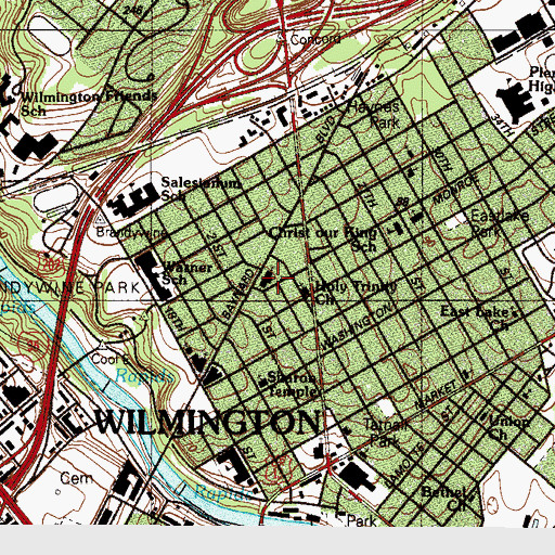 Topographic Map of Wilmington United Methodist Church, DE
