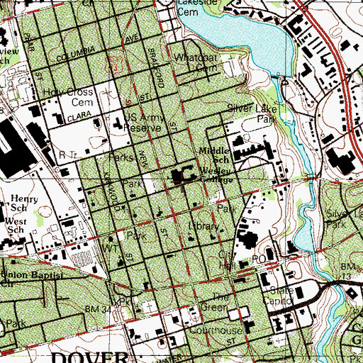 Topographic Map of Wesley College Dulany Hall, DE