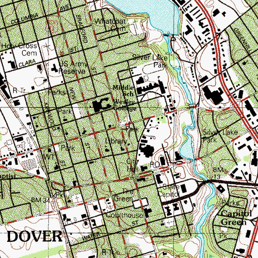 Topographic Map of Dover Public Library, DE