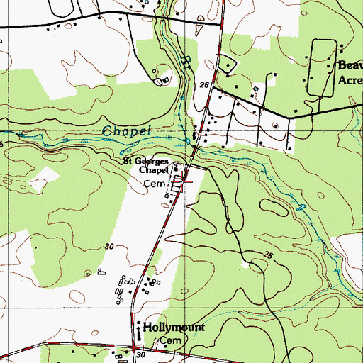 Topographic Map of Saint Georges Cemetery, DE