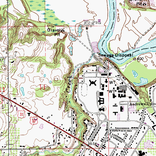 Topographic Map of Andrews University Sledding Hill, MI