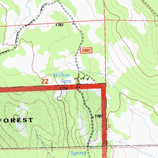 Topographic Map of Willow Spring, CA