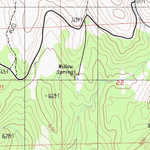 Topographic Map of Willow Spring, CA
