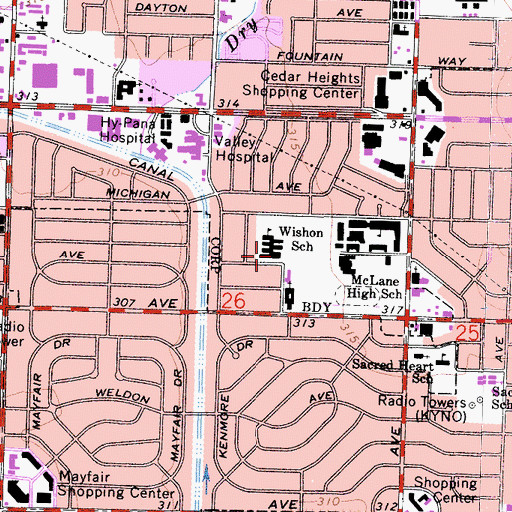 Topographic Map of Wishon Elementary School, CA
