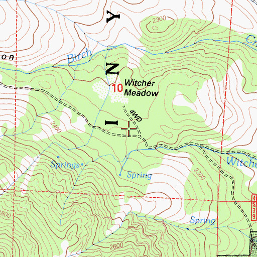 Topographic Map of Witcher Meadow, CA