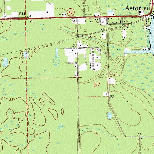 Topographic Map of Astor Public Library, FL