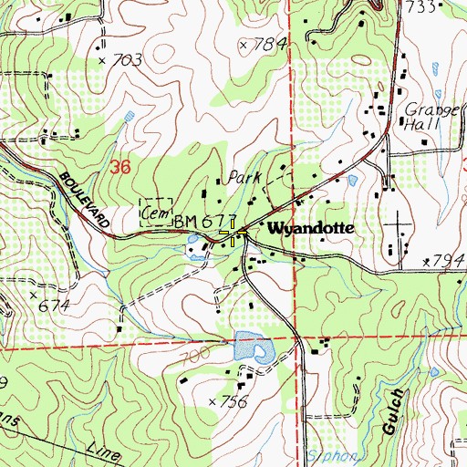 Topographic Map of Wyandotte, CA