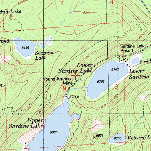 Topographic Map of Young America Mine, CA