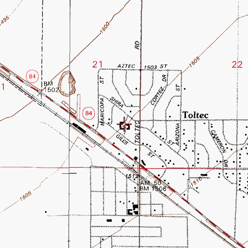 Topographic Map of Toltec Mini Park, AZ