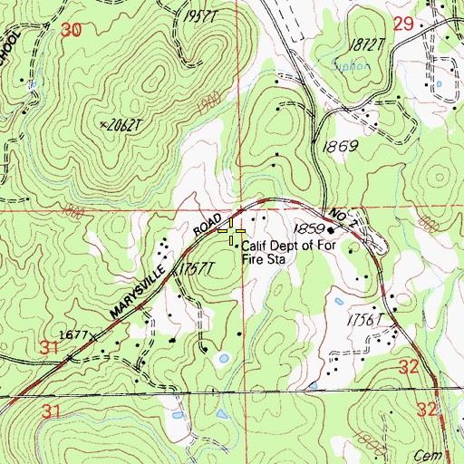 Topographic Map of Yuba County Forestry Headquarter, CA
