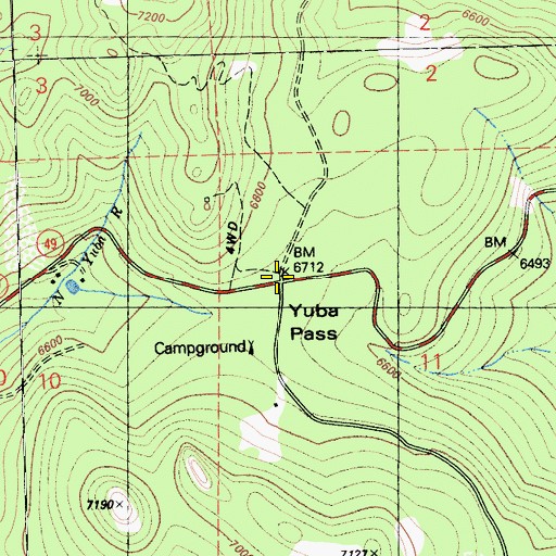 Topographic Map of Yuba Pass, CA