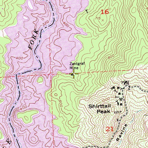 Topographic Map of Zantgraf Mine, CA