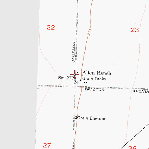 Topographic Map of Allen Ranch, CA
