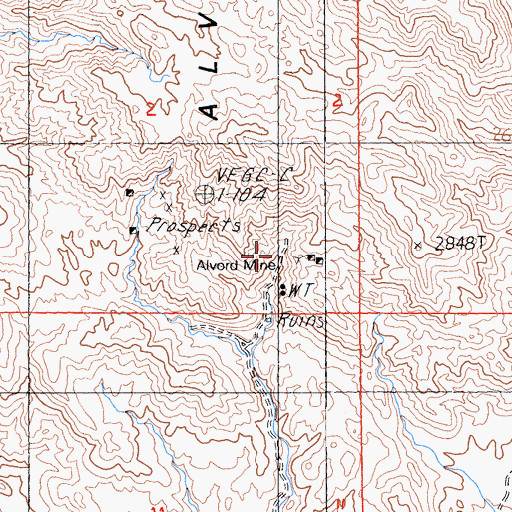 Topographic Map of Alvord Mine, CA