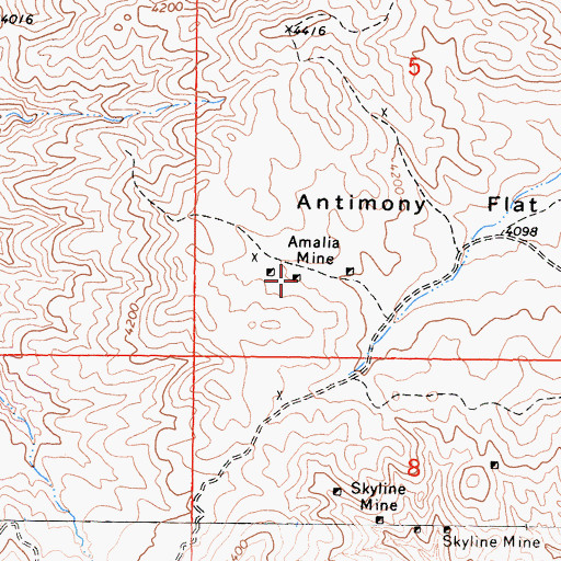 Topographic Map of Amalia Mine, CA