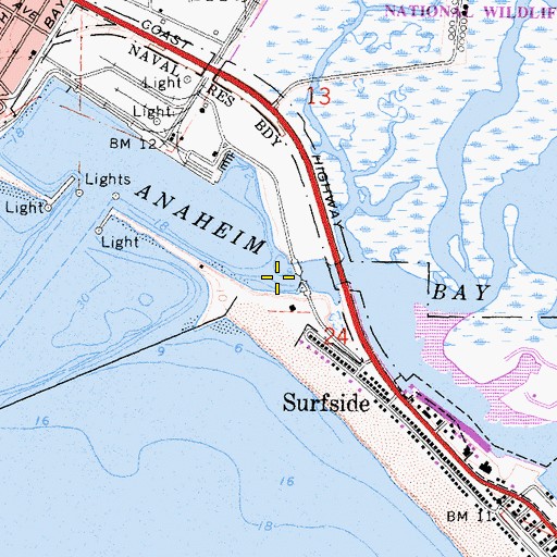 Topographic Map of Anaheim Bay, CA