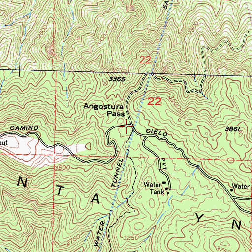 Topographic Map of Angostura Pass, CA