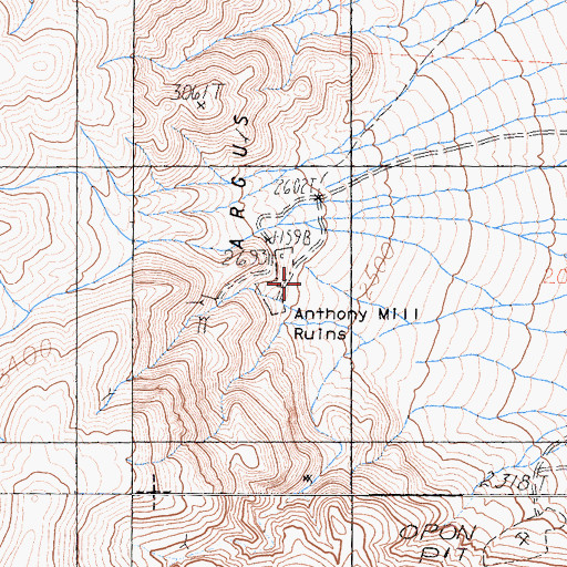 Topographic Map of Anthony Mill Ruins, CA