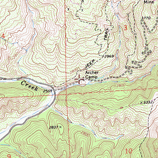 Topographic Map of Archer Camp, CA