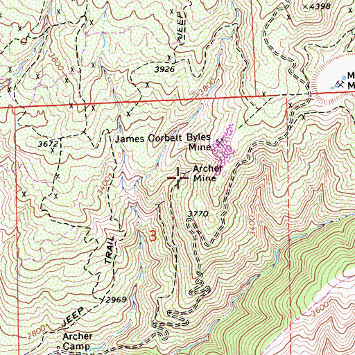 Topographic Map of Archer Mine, CA