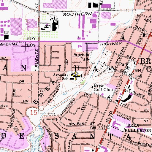 Topographic Map of Arovista Elementary School, CA